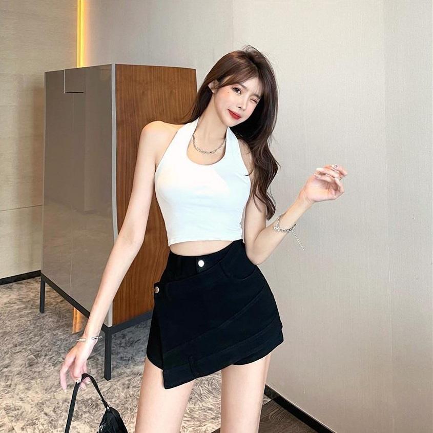 Quần nữ ngắn, quần nữ giả váy chất kaki co dãn màu trắng đen size S M L SKUQ-46