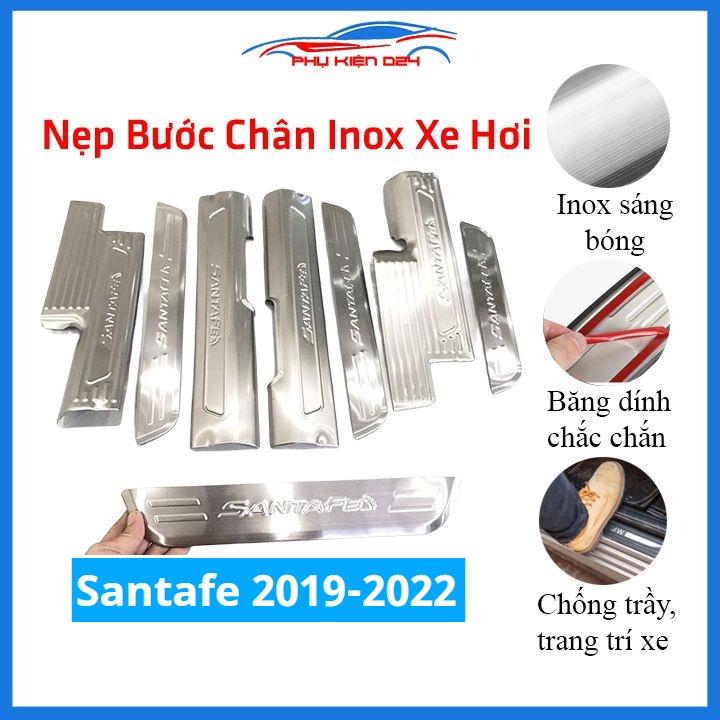 Bộ ốp bậc cửa trong ngoài nẹp bước chân Santafe 2019-2020-2021-2022 Inox chống trầy trang trí xe