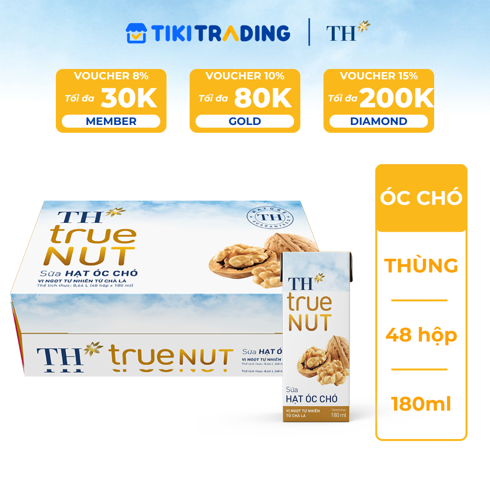 Thùng 48 hộp Sữa hạt Óc Chó TH True NUT 180ml
