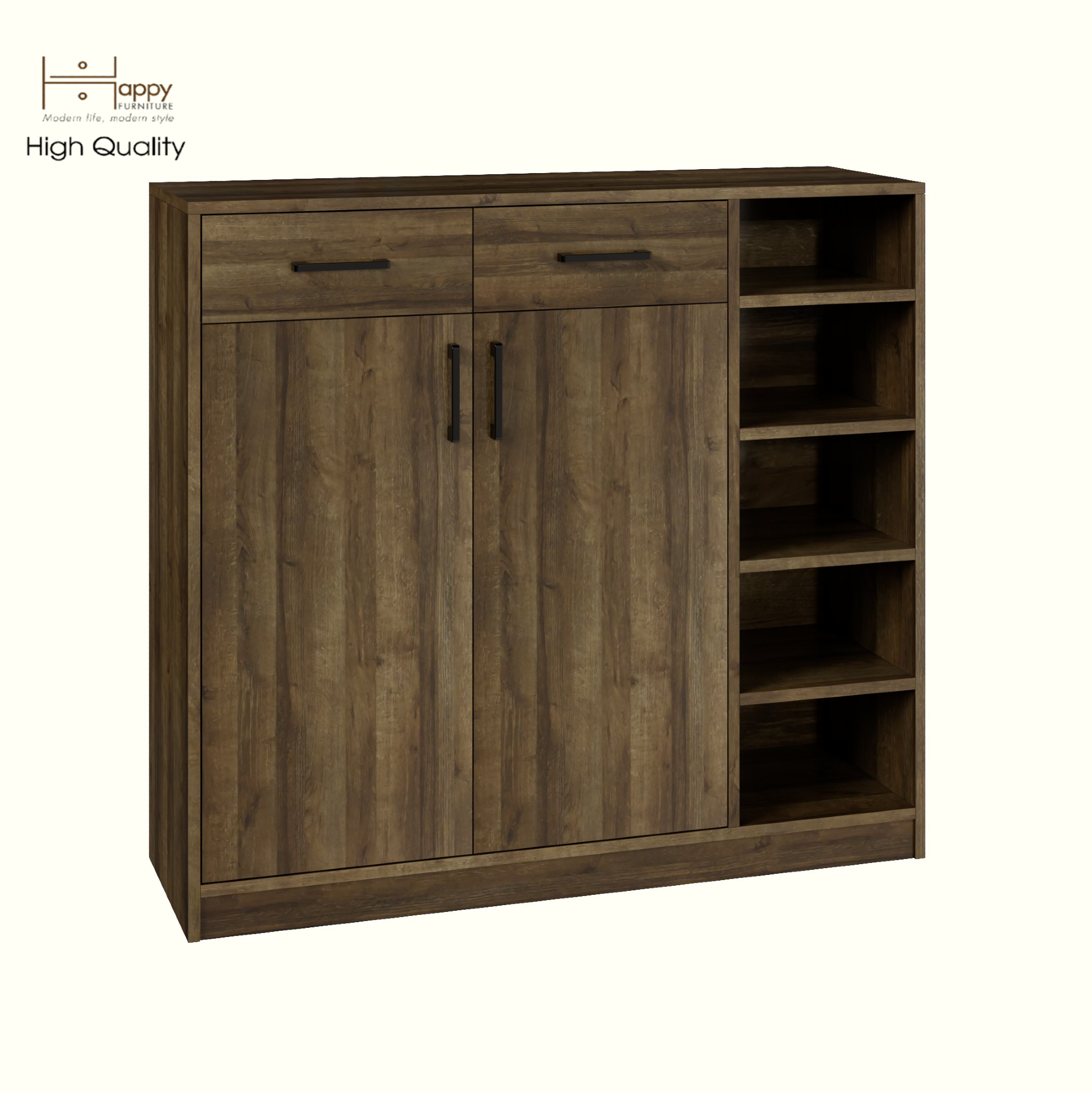 HAPPY FURNITURE , HEINEE - Tủ lưu trữ 2 cửa mở 2 ngăn kéo, TCM_215 , 110cm x 34cm x 100cm DxRxC, sản phẩm phổ thông