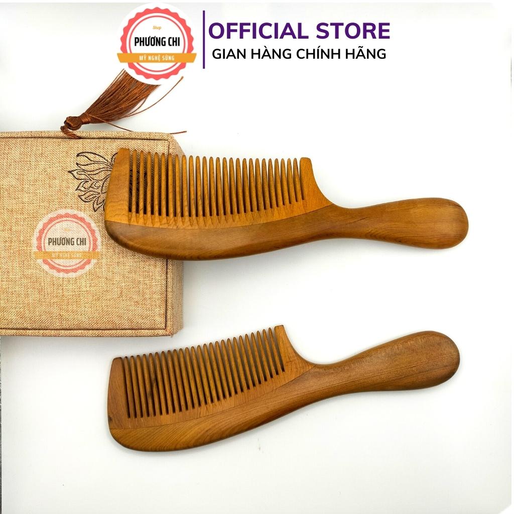 Lược gỗ thơm gép răng chuôi bầu trơn dài 19,5cm, lược chải tóc gỡ rối massage đầu | Mỹ Nghệ Phương Chi