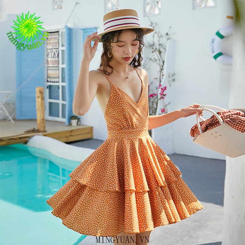 Đầm Hai Dây Cổ Chữ V Hở Lưng Gợi Cảm Cho Nữ