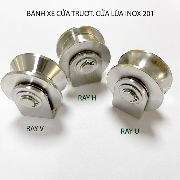 Bộ bánh xe cho cửa cổng trượt, cửa lùa bằng inox 201, loại 16x48mm, Hình U, V, H tùy chọn