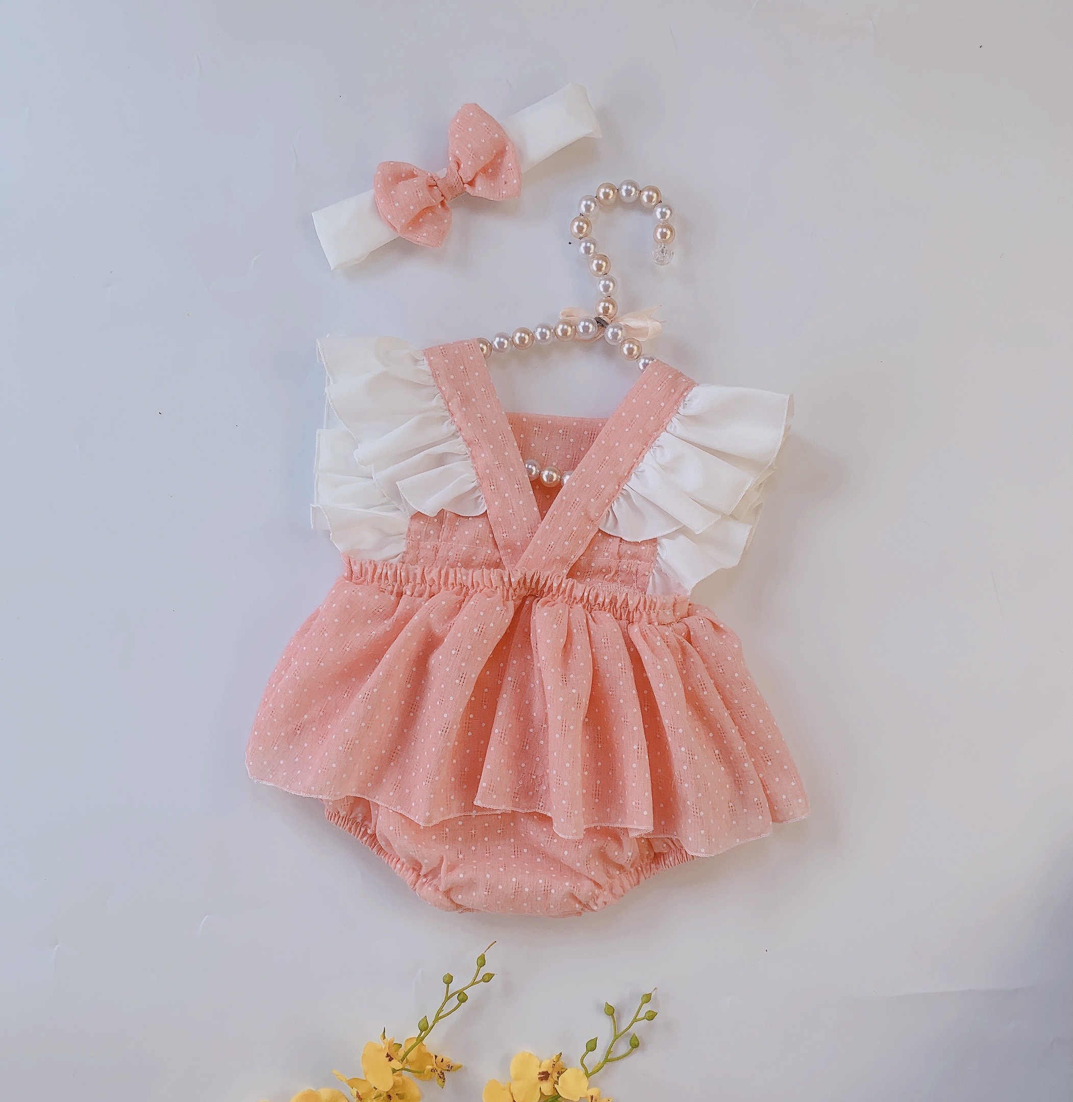 Bodysuit cho bé gái ̣̆ ̀  - NHƯ Ý HOUSE’s-body baby girl- Body hồng baby nơ trắng