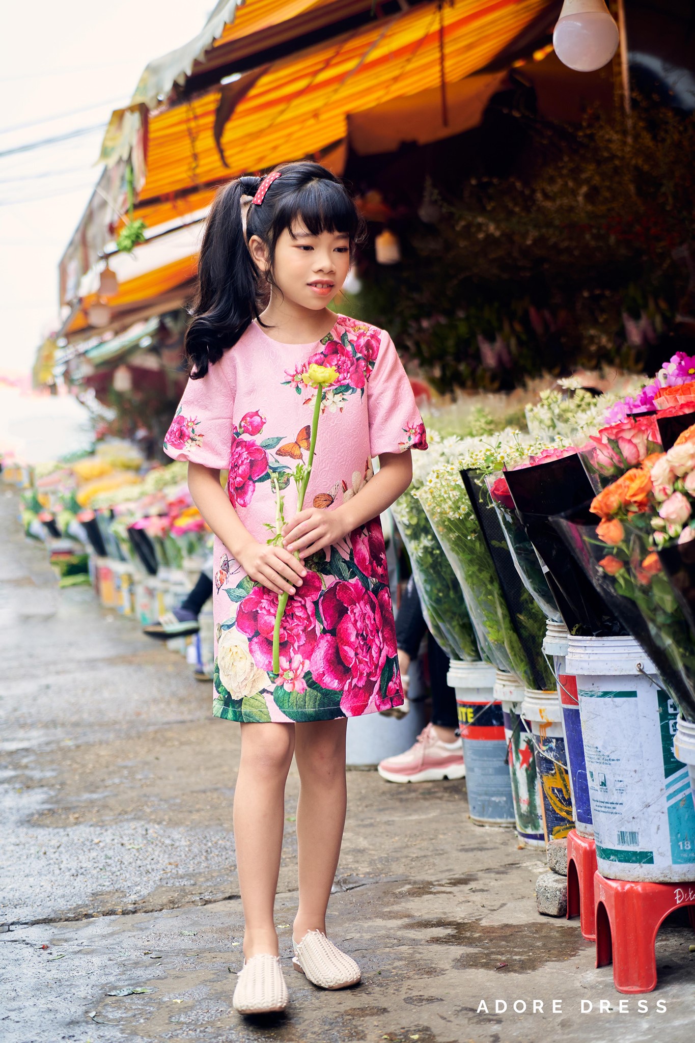 Đầm A kid hồng tím gấm 1AD4002 ADORE DRESS