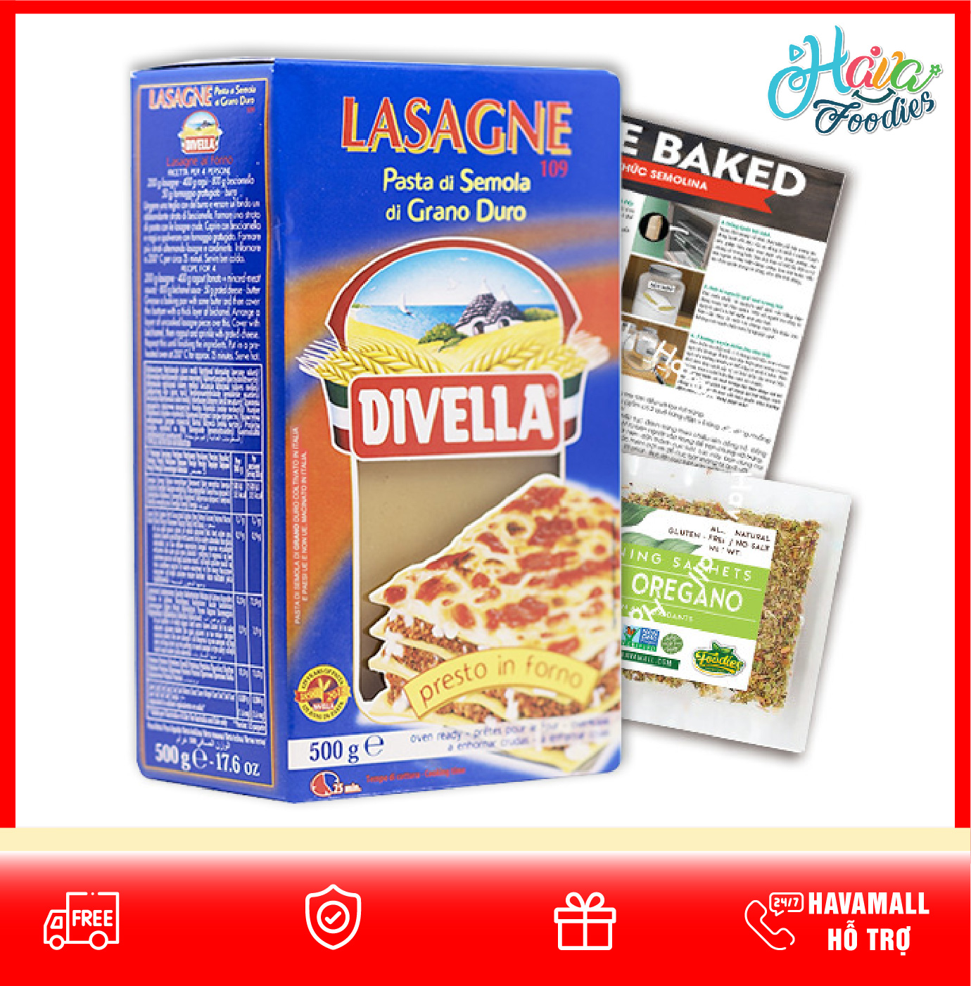 Mì lá Divella Lasagne số 109 – hộp xanh không trứng 500g