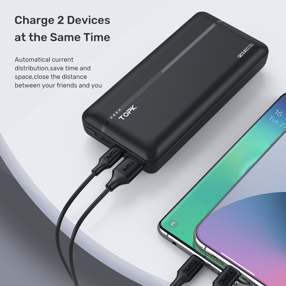 Sạc Dự Phòng Nhanh Thông Dụng TOPK I2015P 20000 MAh 18W QC3.0  Dành Cho iPhone Samsung OPPO VIVO HUAWEI XIAOMI - Hàng chính hãng