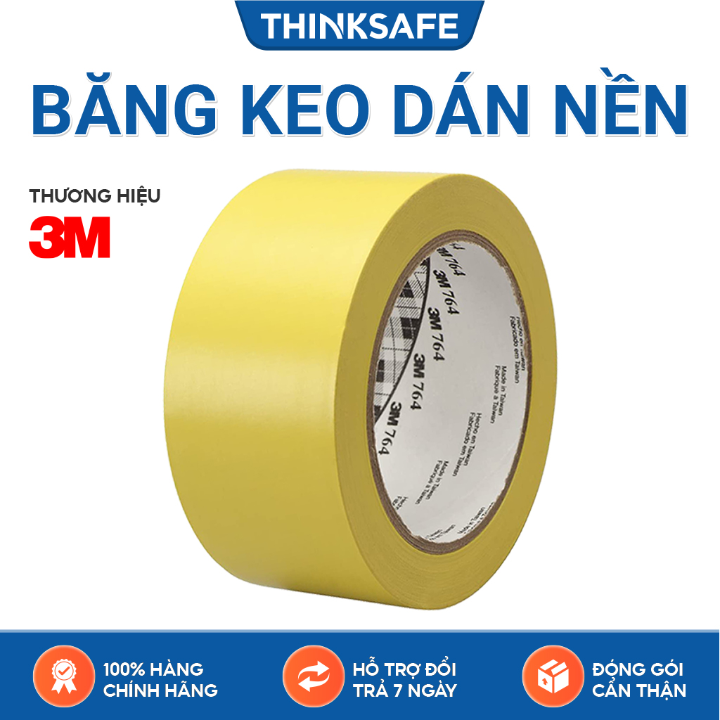 Băng keo dán nền 3M 764 cảnh báo màu vàng chuyên dùng dán cảnh báo phân ô phân làn, cảnh báo nhà xưởng, tủ điện