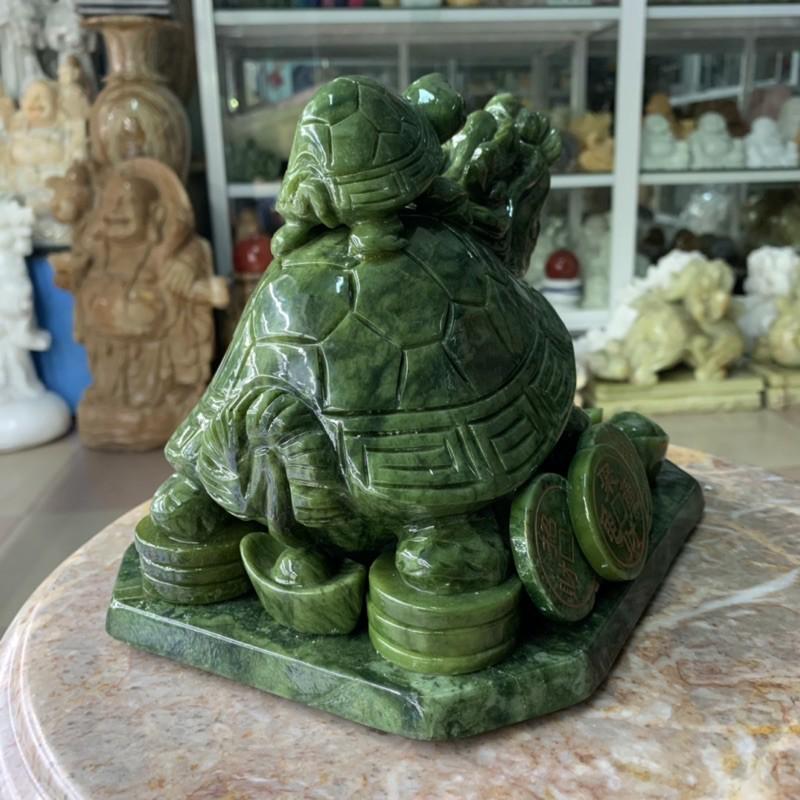 Tượng Long Quy cõng con phong thủy đá ngọc Ấn Độ - Dài 22 cm