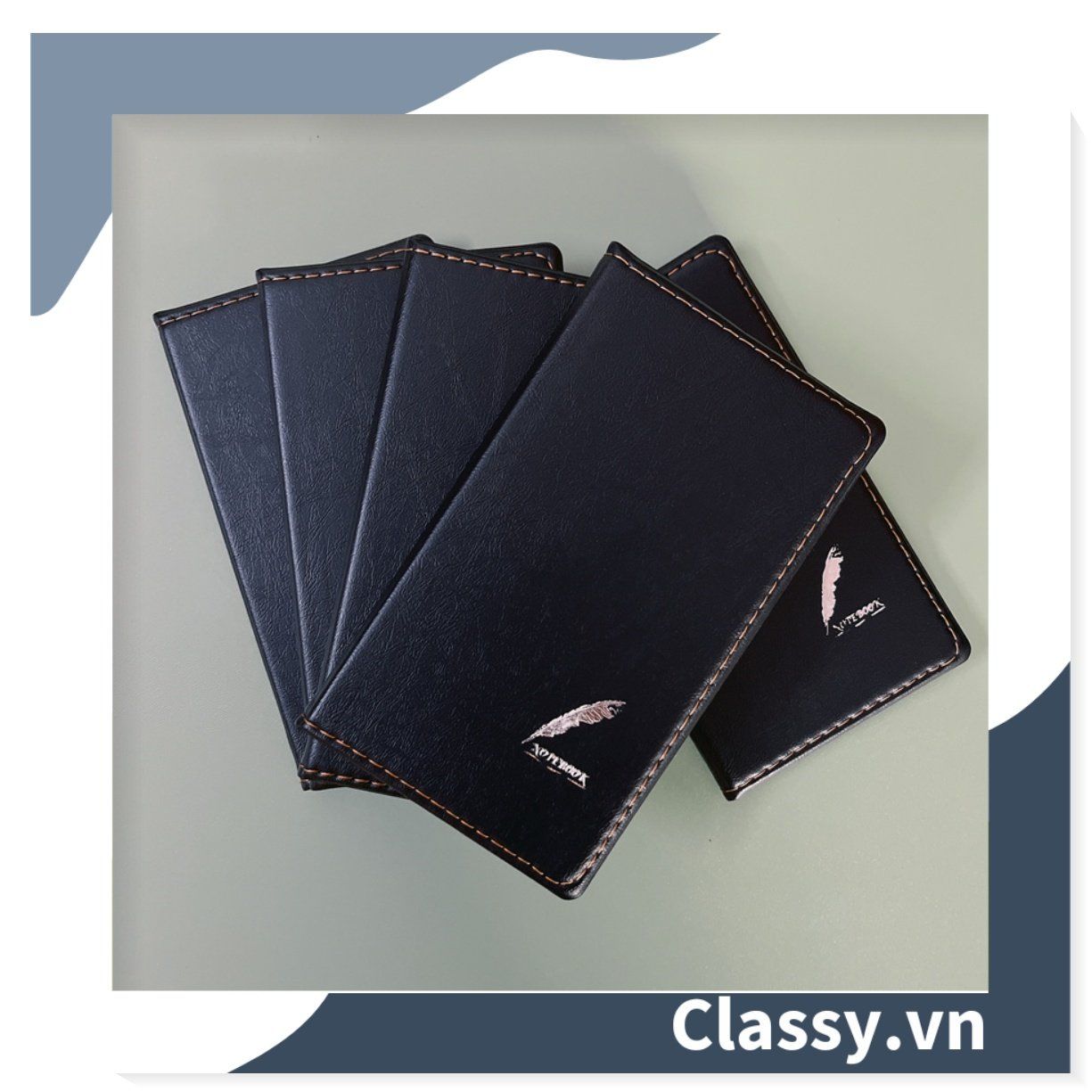 Sổ bìa da đen nhiều kích thước Classy Notebook ghi chép cuộc họp, lập kế hoạch kinh doanh- 224 trang bìa tối giản- PK1834