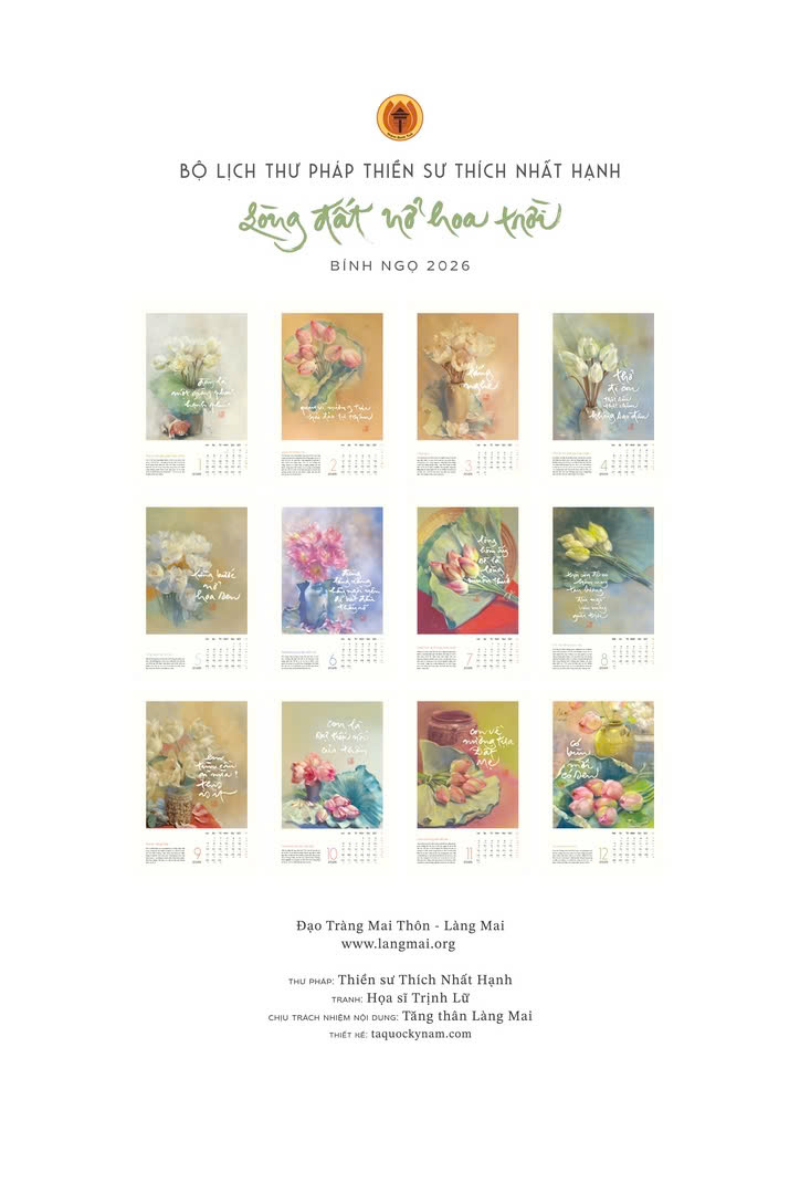 BỘ LỊCH THƯ PHÁP “LÒNG ĐẤT NỞ HOA TRỜI” – Thiền Sư Thích Nhất Hạnh – Thái Hà Books