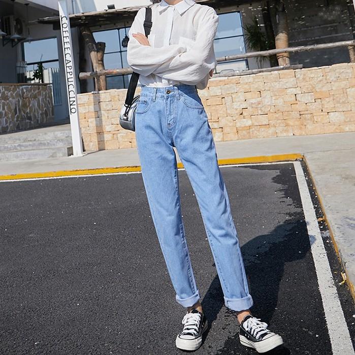 Quần Jeans Baggy UNISEX QJ001 BIGSIZE Trơn Đậm / Nhạt - Lưng Cao - tôn dáng - Không Giãn
