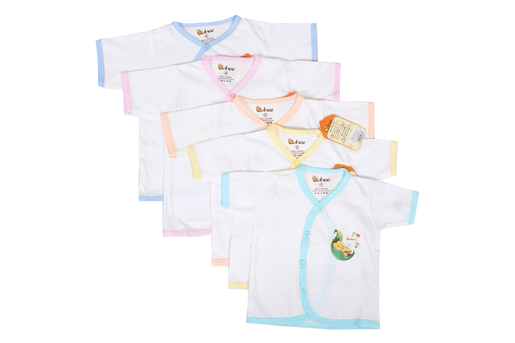 Bộ sơ sinh 100% Cotton cổ tim ngắn viền màu BABIBOO - BBC15