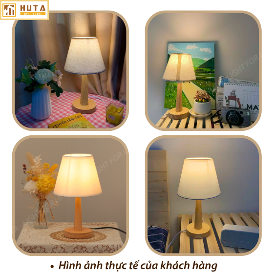 Đèn Ngủ Gỗ HUTA Light For Life G2 Chao Nón Vintage Dễ Thương, Decor Trang Trí Phòng Ngủ, Điều Chỉnh Độ Sáng, Bóng Led Sáng Vàng Tiết Kiệm Điện