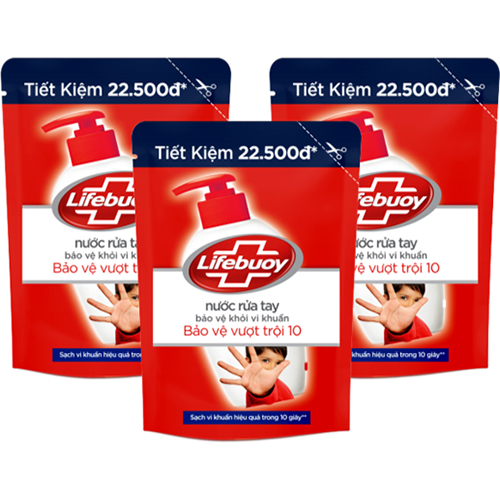 Combo 3 Nước Rửa Tay Sạch Khuẩn Lifebuoy Bảo Vệ Vượt Trội 10 Túi 450g