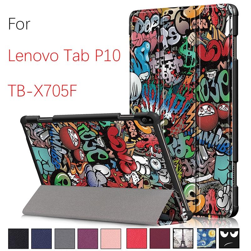 Bao da PU màu trơn kèm giá đỡ đứng thời trang sang trọng cho máy tính bảng LENOVO TAB P10 TB-X705F/L