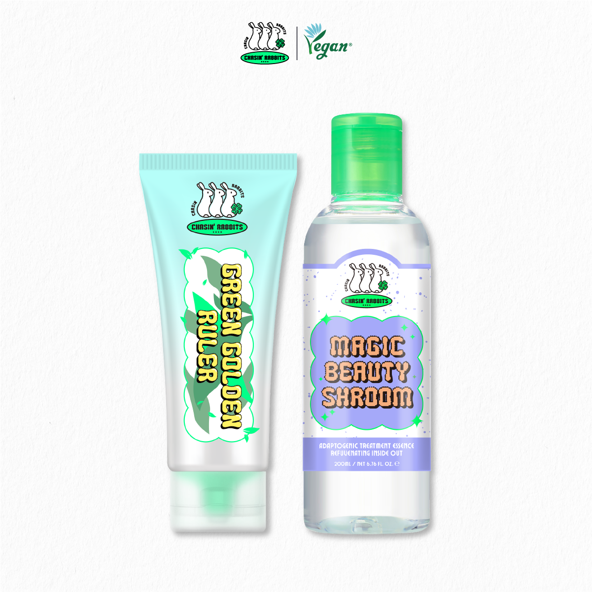 Combo làm dịu và tăng cường hàng rào bảo vệ da Chasin' Rabbits Magic Beauty Shroom 200ml + Green Golden Ruler 100ml