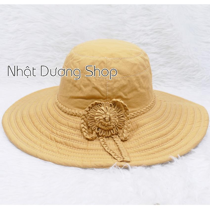 Nón Bo Vành rộng 11 cm, nón tai bèo vành rộng gắn hoa và nơ thắt dạng tít vải cotton cao cấp