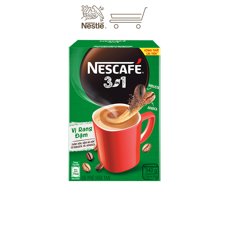 [Tặng bộ 4 chén sứ] Combo 4 hộp cà phê hòa tan Nescafé 3in1 vị rang đậm - công thức cải tiến (Hộp 20 gói)