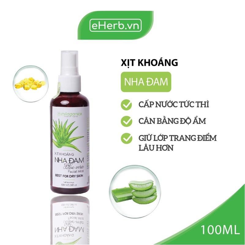 Xịt Khoáng Nha Đam Cấp Nước Tức Thì, Làm Dịu Da &amp; Cân Bằng Độ Ẩm MILAGANICS 100ml (Chai)