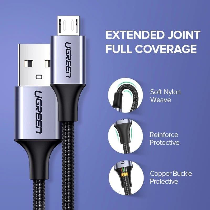 Ugreen UG60144US290TK 0.25M màu Đen Cáp sạc truyền dữ liệu USB 2.0 sang MICRO USB vỏ dây bọc lưới - HÀNG CHÍNH HÃNG