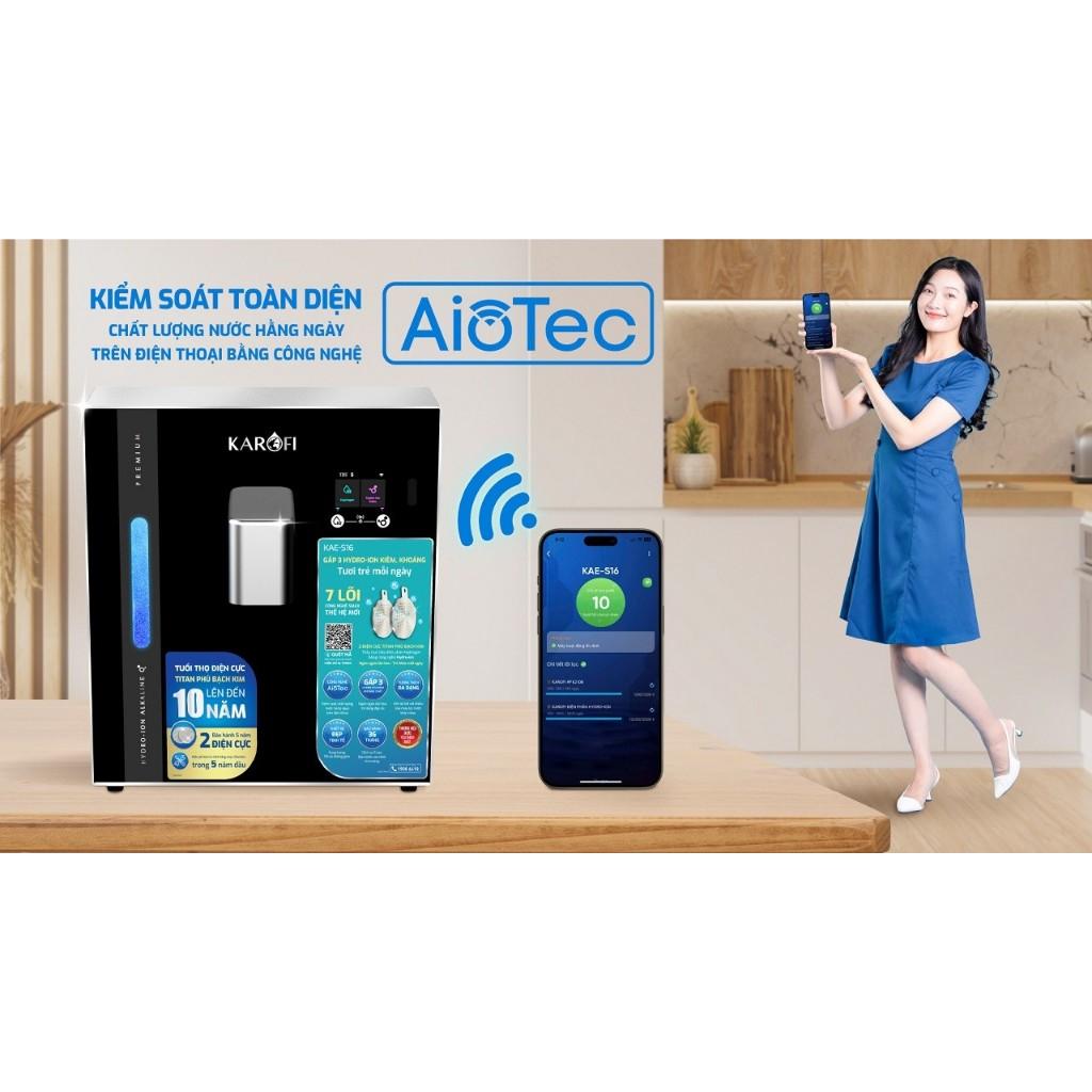 Máy chuyển đổi Hydro-ion kiềm Karofi KAE-S16 - 2 Điện cực Titan phủ Bạch Kim - Công nghệ AioTec - Hàng Chính Hãng