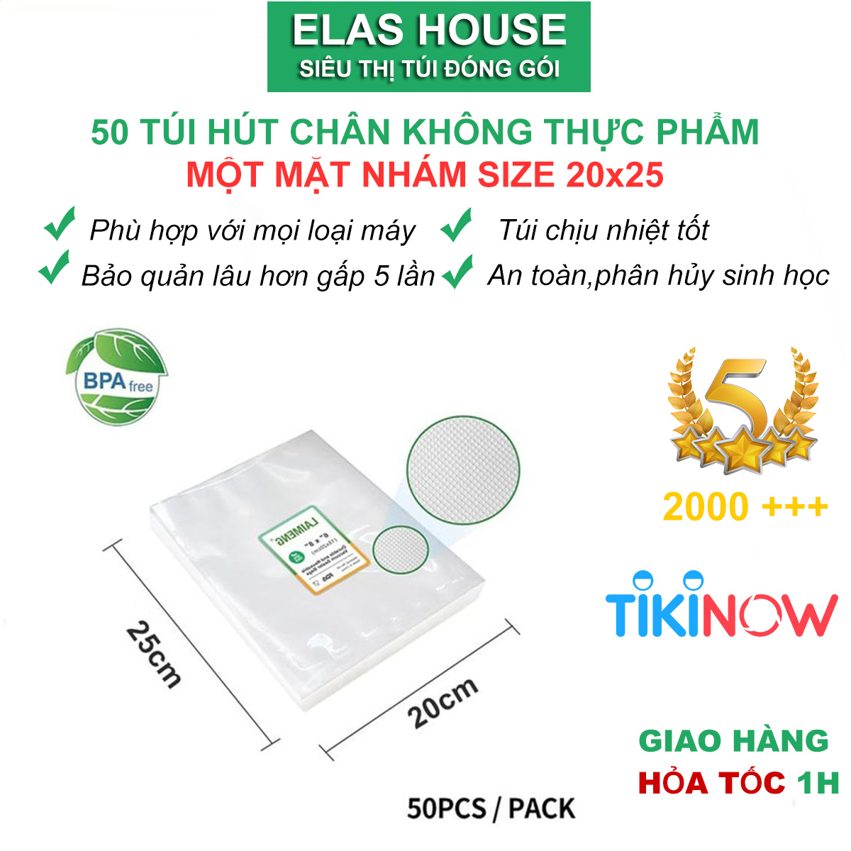 Túi hút chân không thực phẩm một mặt nhám rộng 20cm dài 25cm