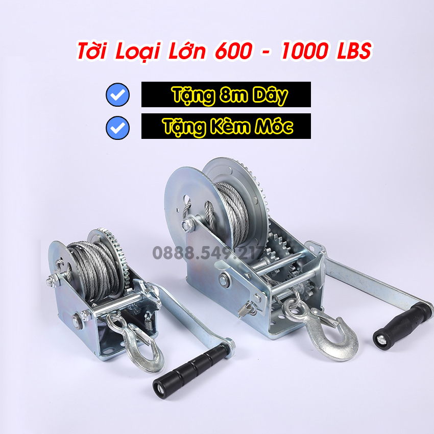 Tời Quay Tay Loại Lớn Đủ Phân Loại 600 - 1000 LBS Siêu Khỏe Tải Trọng Lên Tới 450kg Tặng Kèm Móc Và 8m Dây