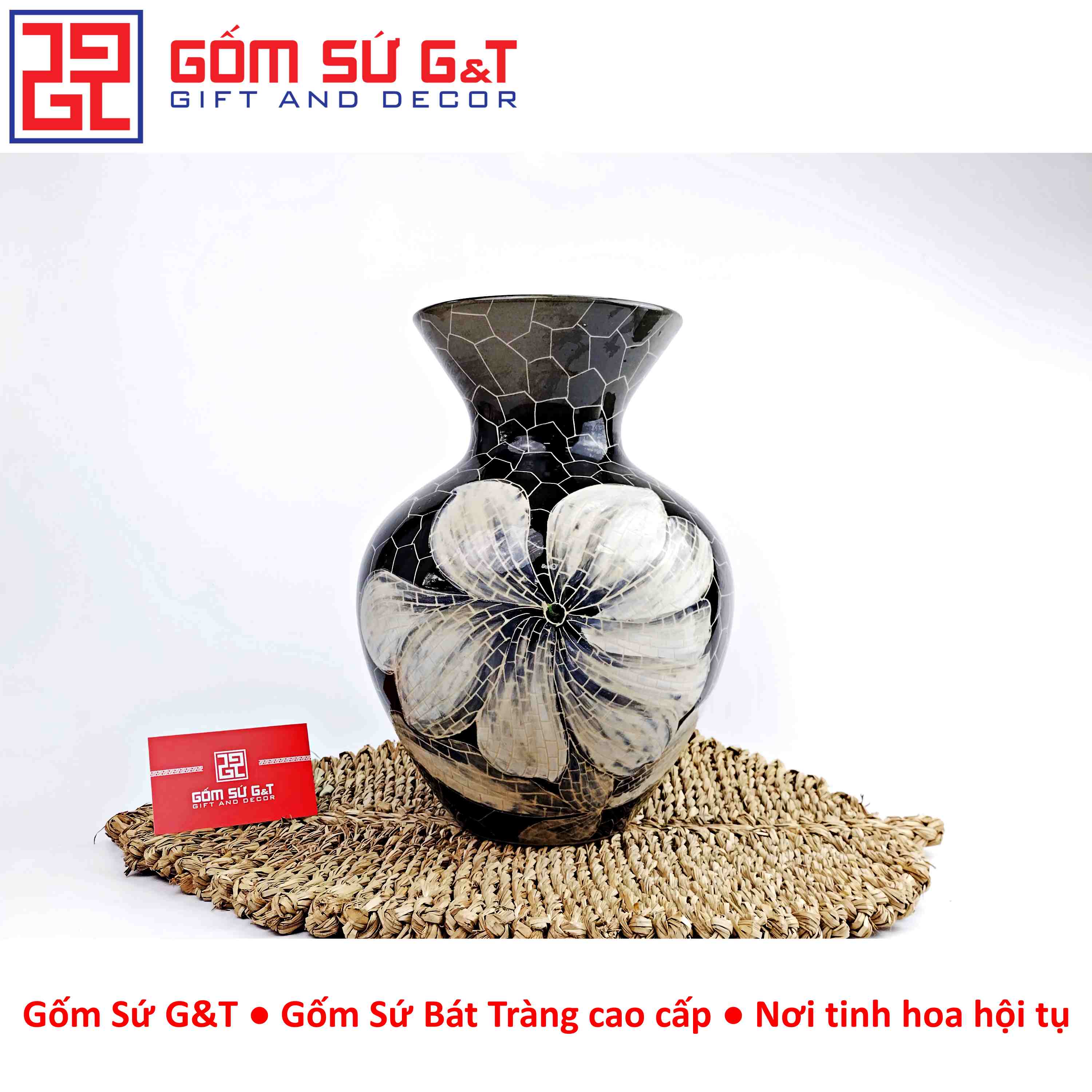 Lọ hoa Mosaic miệng loe khắc hoa loa kèn