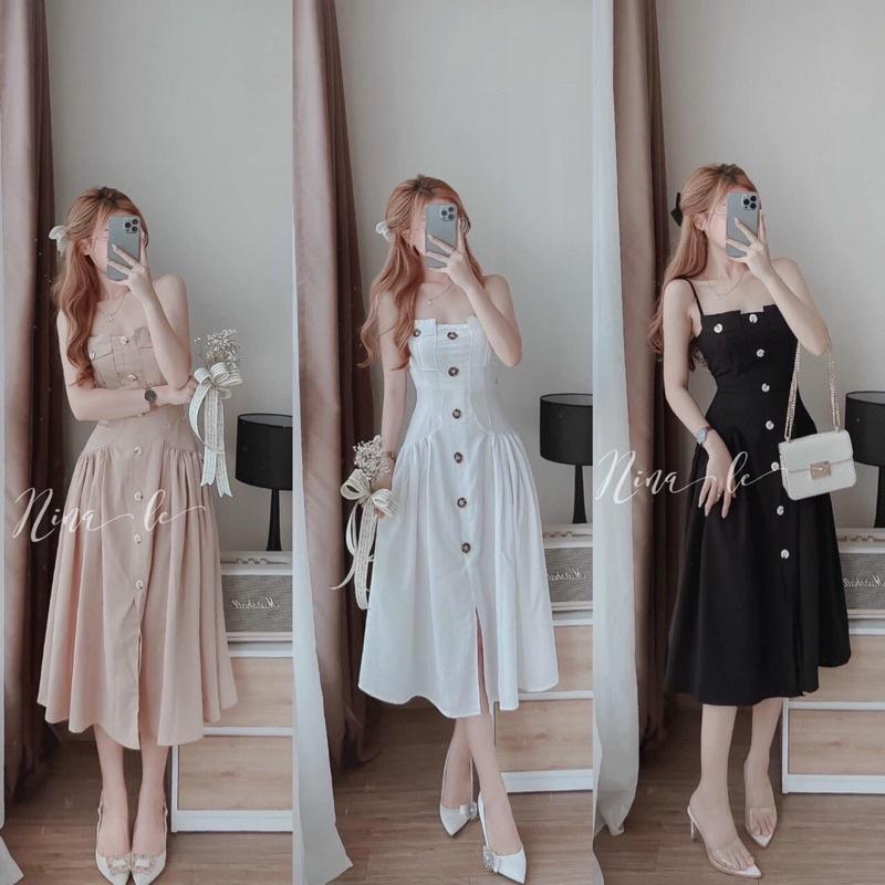 Đầm xoè 2 dây cài nút thật xinh lung linh