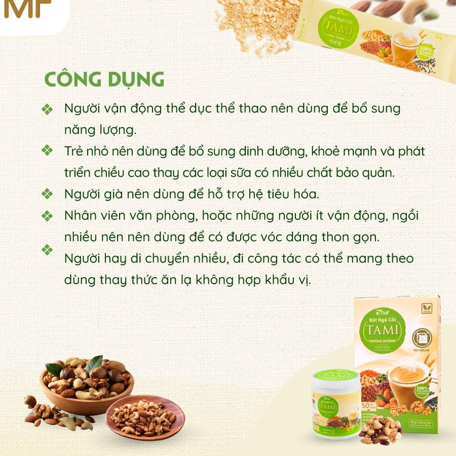 Bột ngũ cốc nảy mầm Tami không đường 450g 25 gói TÂM MINH FOODS