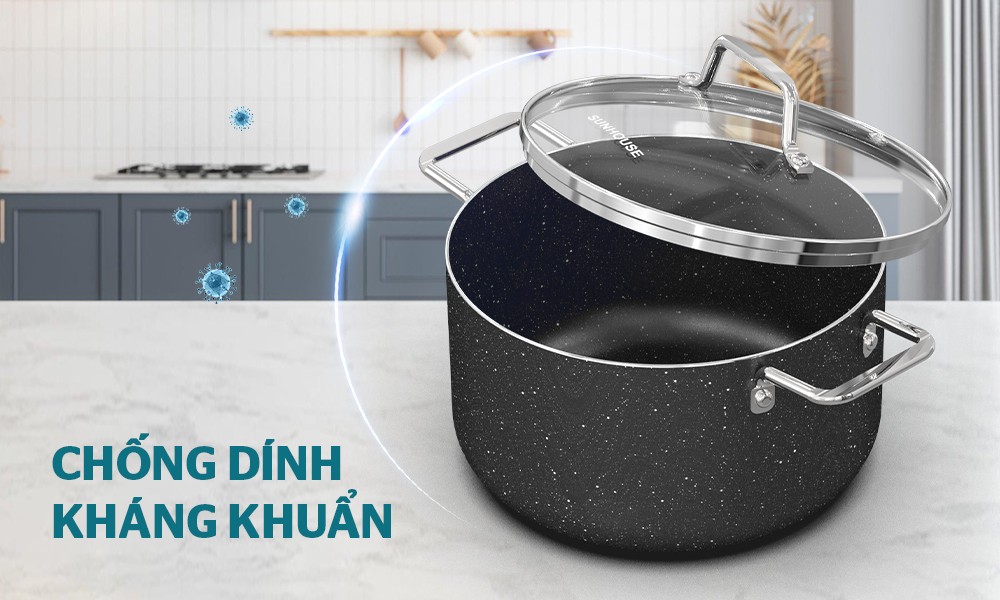 Bộ nồi siêu bền đá đáy từ Sunhouse SHG7878MB - Hàng Chính Hãng