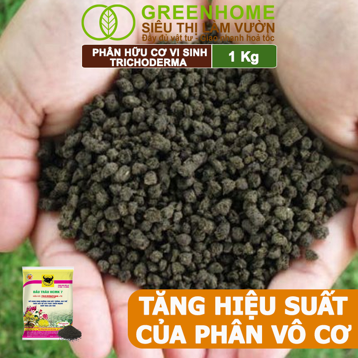 Phân Bón Hữu Cơ Trichoderma Greenhome, Đầu Trâu, Bao 1kg, Dạng Viên,Chuyên Hoa và Cây Cảnh