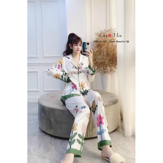 Bộ Lụa Thiết Kế Pijama Cao Cấp phong cách mùa xuân