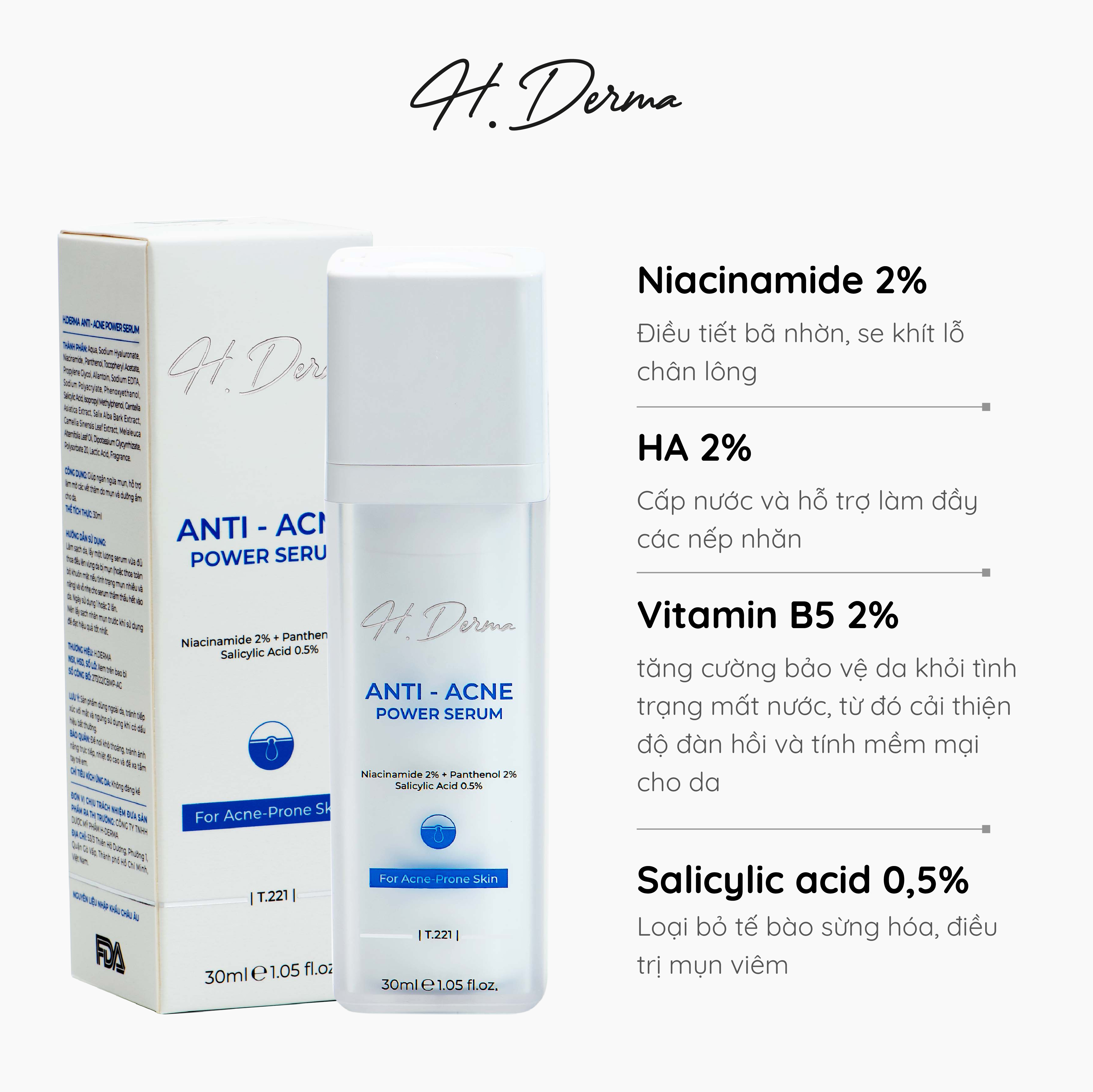Serum ngăn ngừa mụn T221 H.Derma Anti- Acne Power Serum