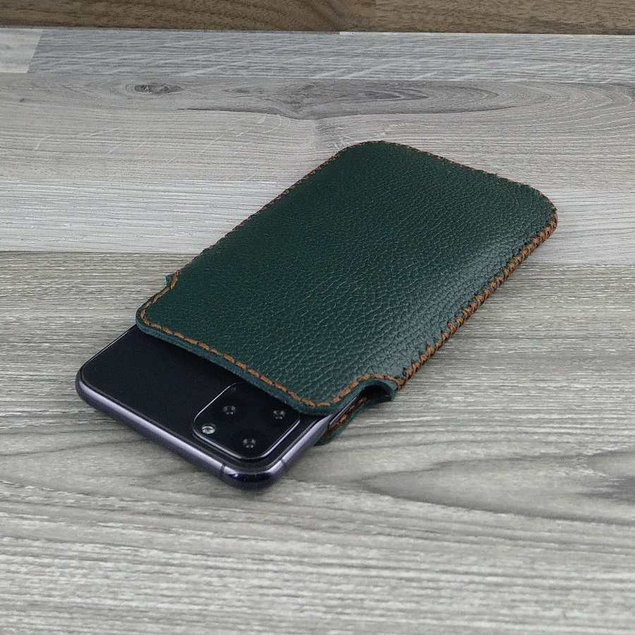 Bao Da Túi Rút dành cho Samsung Galaxy Note 10 plus Da Bò Hạt Màu Xanh Rêu