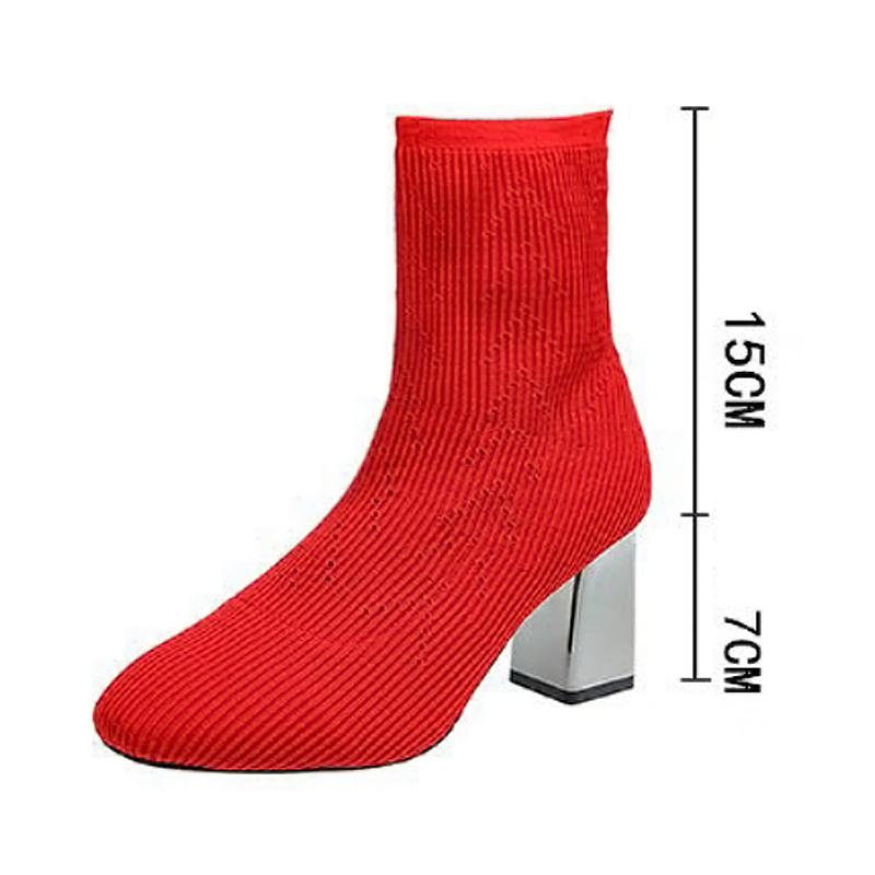 Thời Trang Nữ Gợi Cảm Stovepipe Người Phụ Nữ Giày Cao Gót Giày May Vải Thun Tất Giày