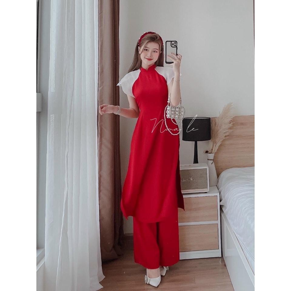 FREE SHIP Set Bộ Nữ Áo Dài Cổ Tròn Tay Ngắn Kết Hợp Quần Đứng KIM GIA DS