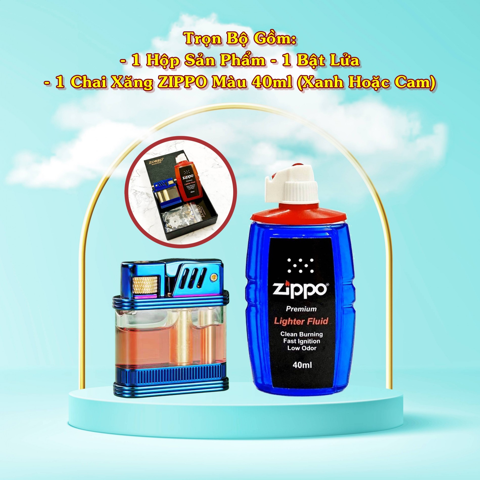 SET Bật lửa hột quẹt xăng lộ thiên Z716 tặng kèm chai xăng - xài xăng