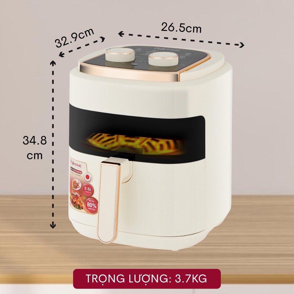 Nồi chiên không dầu 5.5 Lít mặt kính nhập khẩu Nhật Bản Fujihome A5GW tự ngắt tiết kiệm điện, nồi chiên k dầu cơ 5.5 L chống dính cao - HÀNG CHÍNH HÃNG