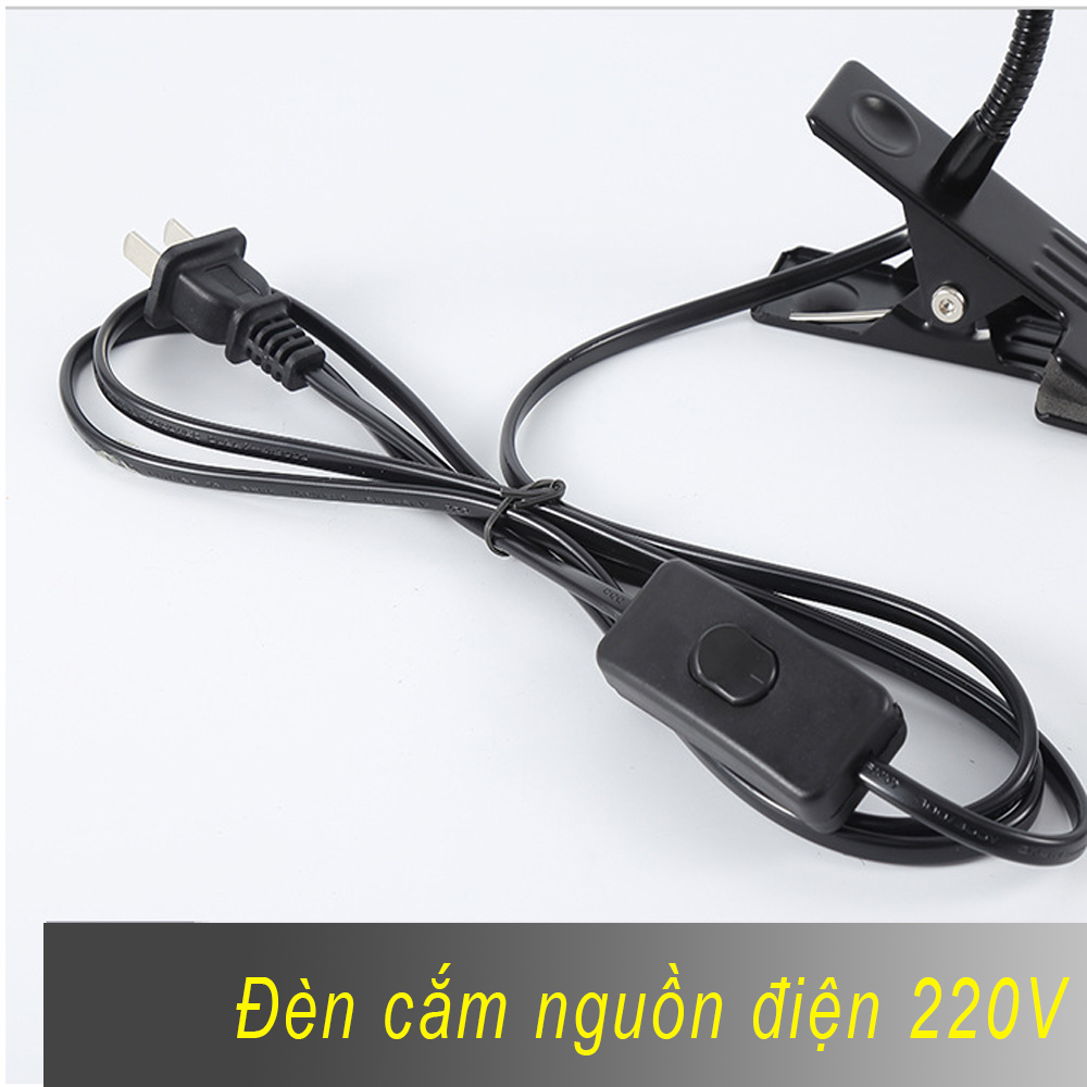Đèn kẹp đọc sách đầu giường BOLUX 5W-220V, Bóng Led COB ánh sáng chiếu rọi tập trung, Thân đèn Kim loại uốn 360 độ