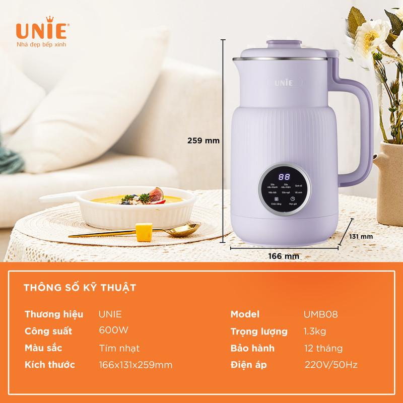 Máy làm sữa hạt Unie chính hãng UMB08, công suất 600W, máy sữa hạt dung tích 600ml, 5 chức năng xay nấu tiện lợi, xay nhuyễn mịn mọi thực phẩm, vệ sinh dễ dàng, chất liệu an toàn sức khỏe