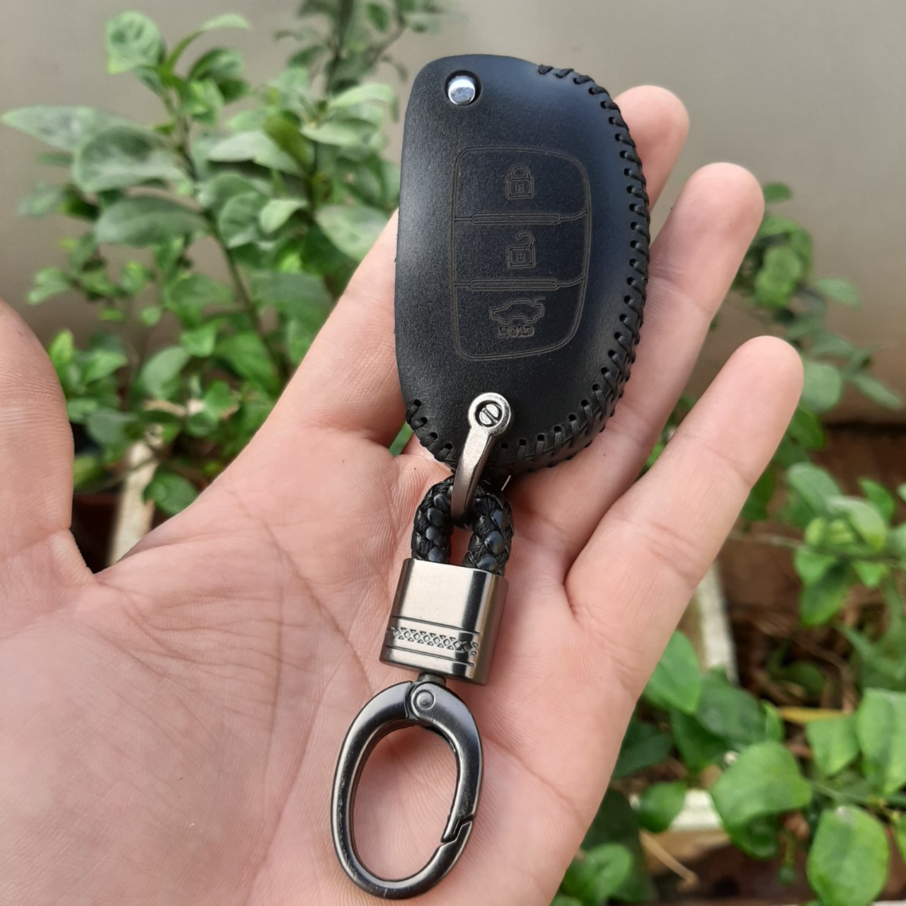 Bao da chìa khoá ô tô Hyundai Grand i10 bản thiếu, Accent đời cũ, solati chìa gập. Da bò thật, bảo hành 2 năm