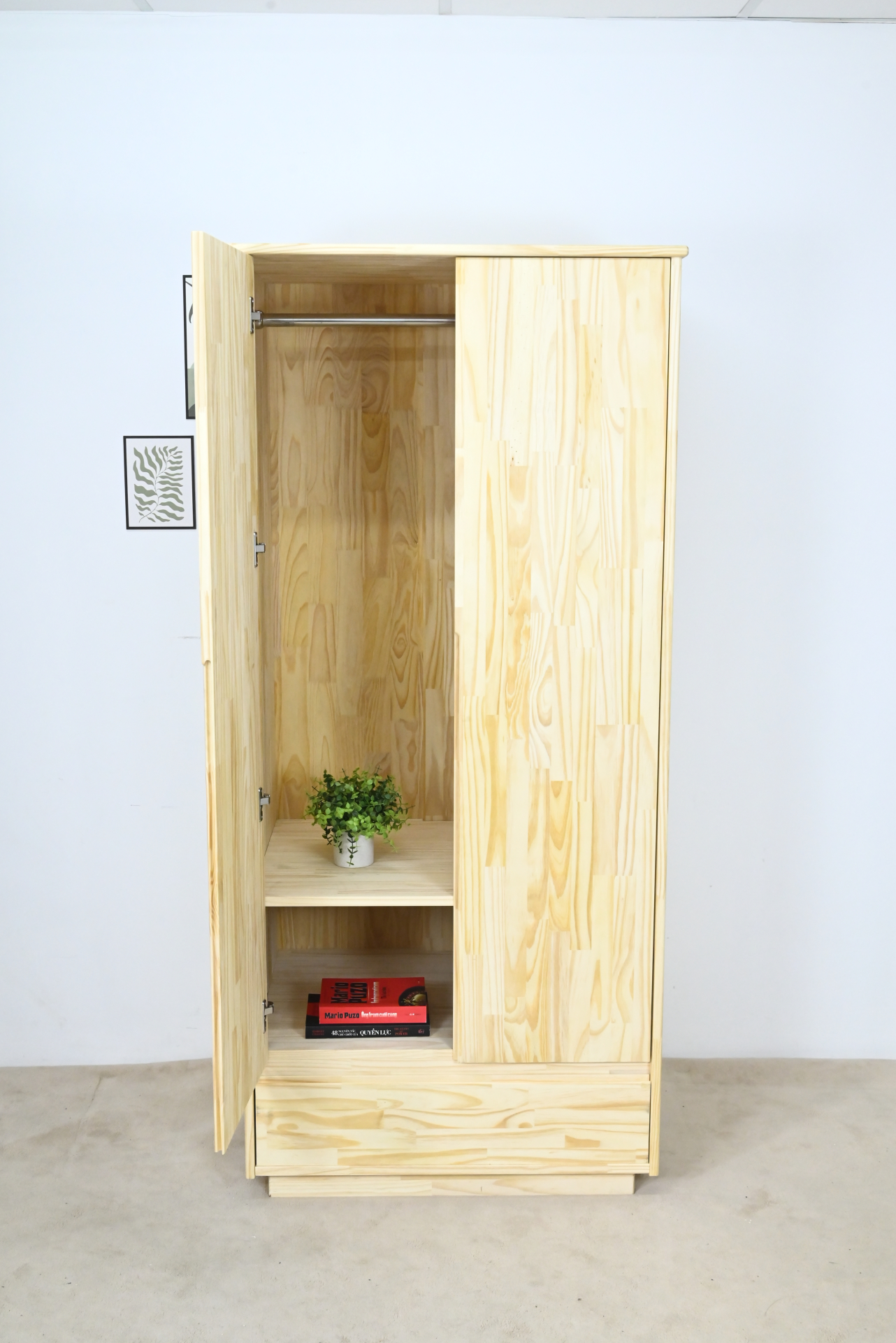 HAPPY FURNITURE , gỗ tự nhiên , Tủ quần áo 2 cửa mở 1 ngăn kéo - GALI , TCM_190 , 80cm x 59cm x 176cm