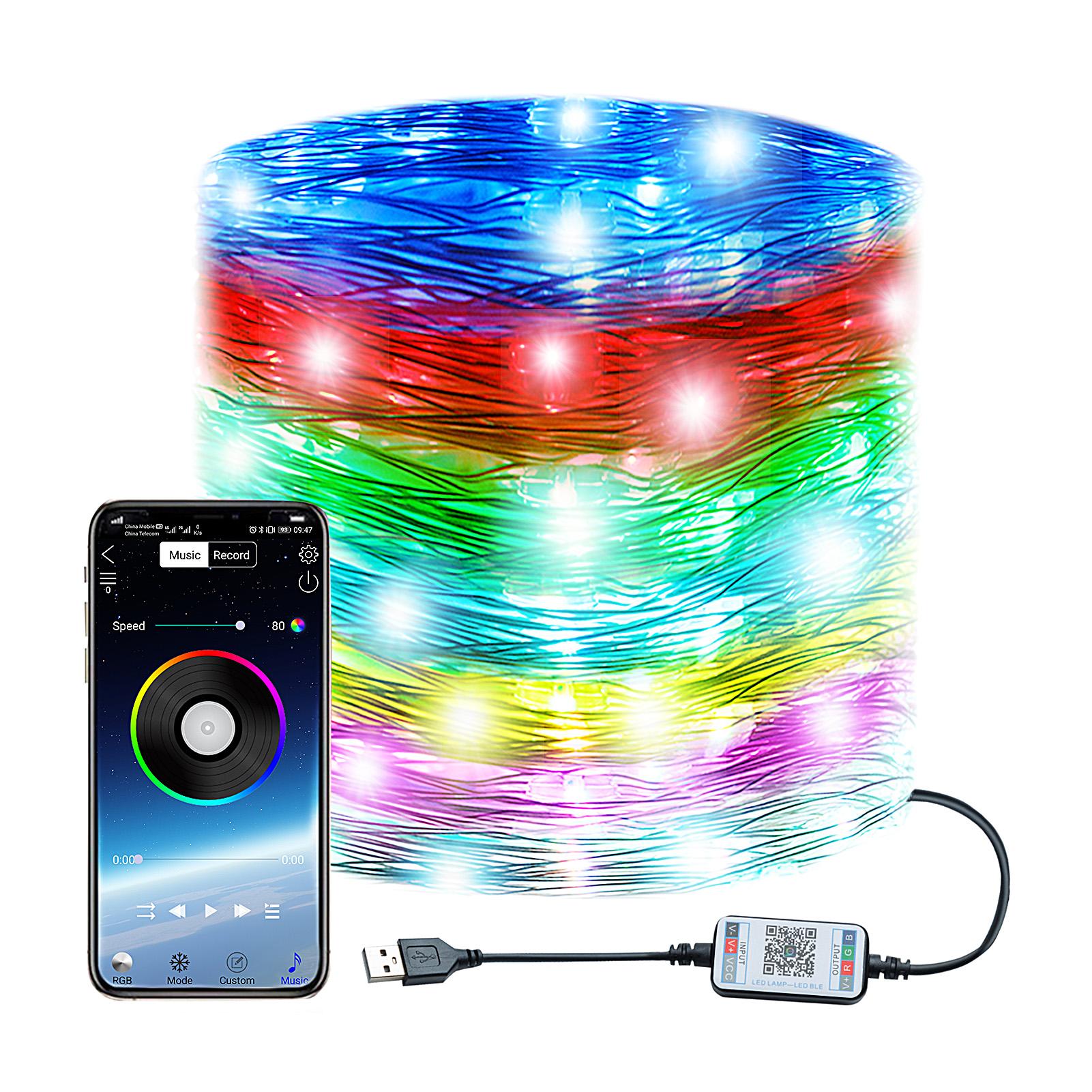 Đèn dây LED có sạc USB kết nối với điện thoại điều khiển qua bluetool đồng bộ theo âm nhạc dùng trang trí bữa tiệc