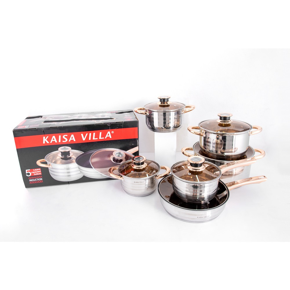 Bộ nồi KAISA VILLA - 6 món 12 chi tiết công nghệ Đức - mã KV-6691 - Thích hợp cho mọi loại bếp (đặc biệt bếp từ)