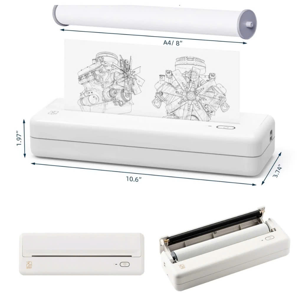 Máy in A4 NHỎ GỌN HPRT MT810 - In chuyển nhiệt, không cần mực kết nối Bluetooth/WiFi - Hàng chính hãng