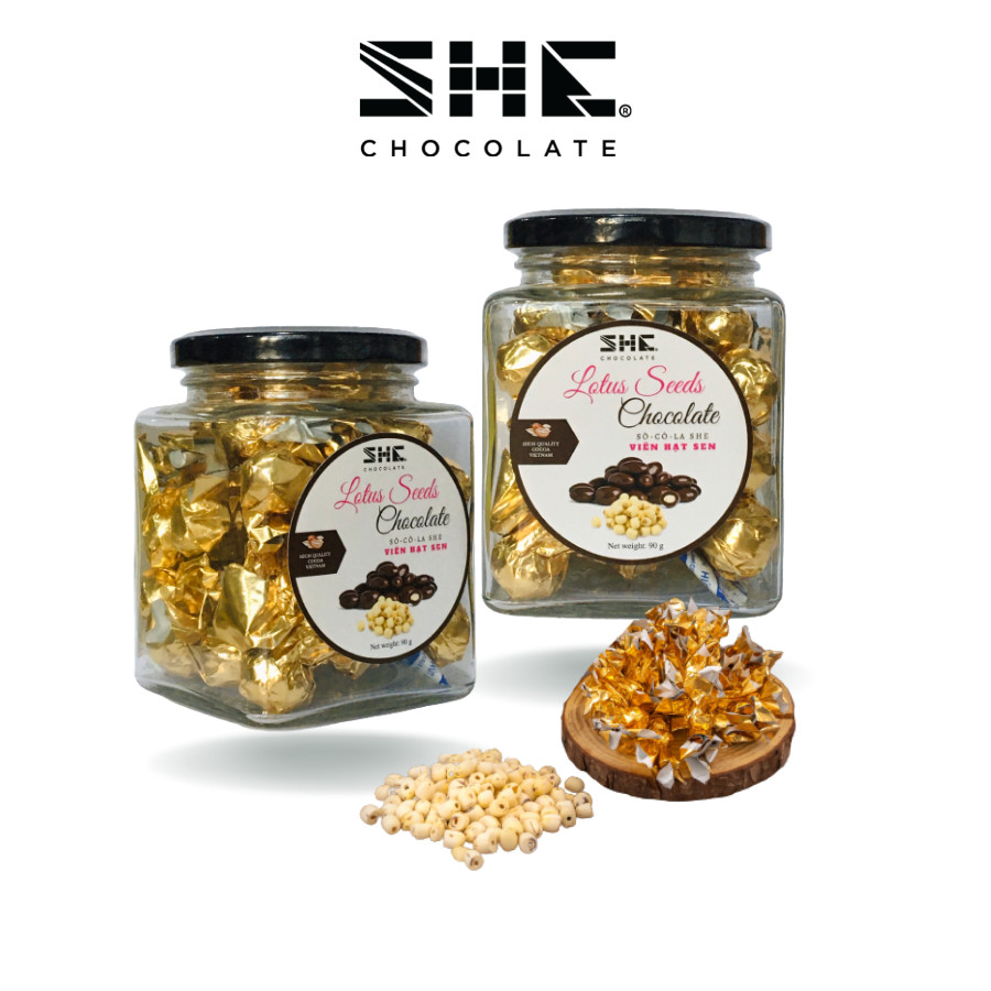 COmbo 2 hũ Socola viên Hạt Sen - SHE Chocolate - Hũ 90g - Bổ sung năng lượng, đa dạng vị giác. Quà tặng người thân, dịp lễ