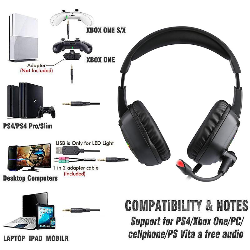 7.1 Stereo Chơi Game RGB Tai Nghe Game Thủ Tai Nghe Có Mic Cho PC PS4 PS5, trên Tai Chống Ồn Máy Tính Điện Thoại Tai Nghe Nhét Tai