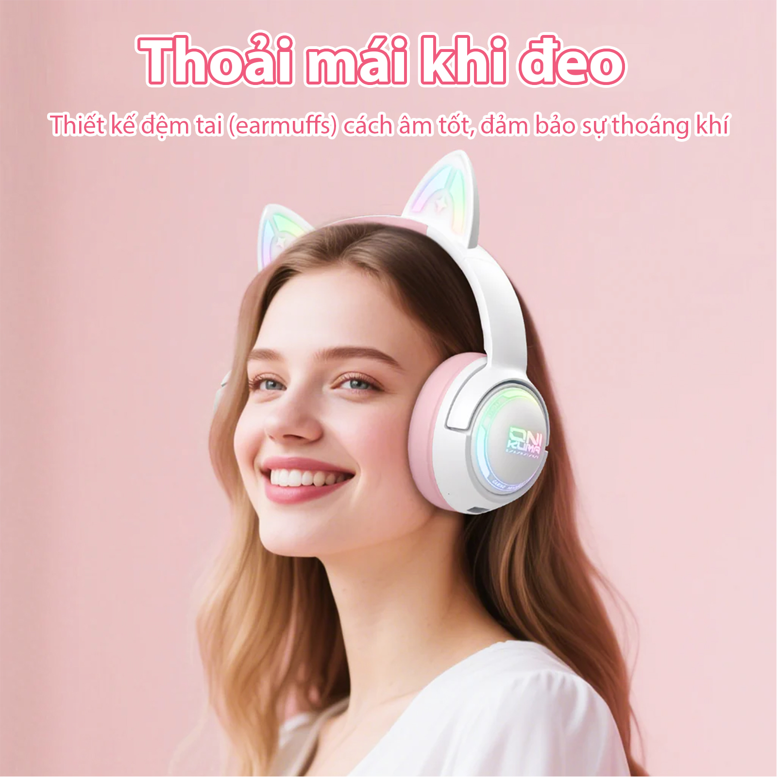 TAI NGHE ONIKUMA GT838 (2.4G+Bluetooth+Wired) Tri-Mode White Pink - Hàng Chính Hãng
